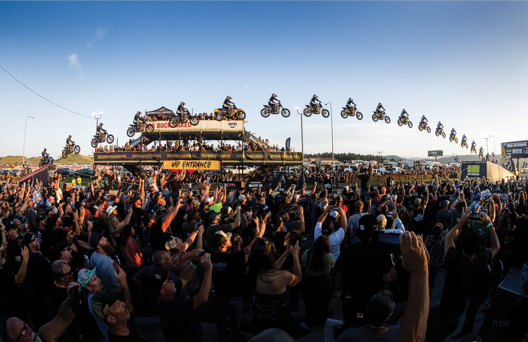 Thousands of fans roaring beneath a Record Breakers world-record jump